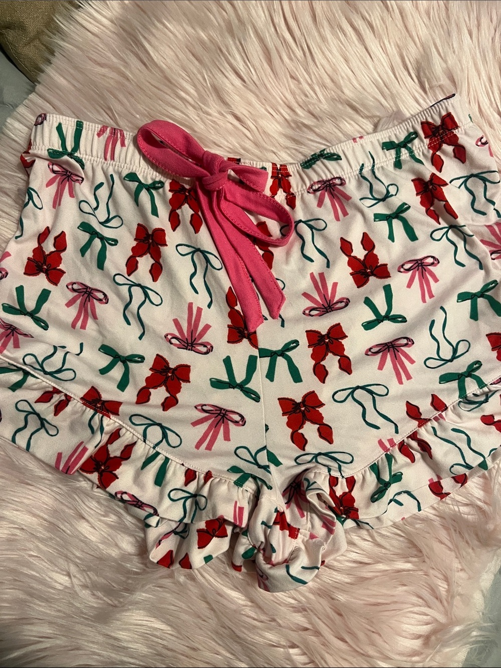 FREE Pink Bow-Print Women's Sleep Shorts Size Large
